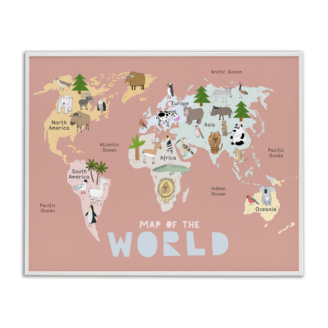 Stupell Industries Kid's Map Of World Pink Framed Giclee, design by Carla Daly